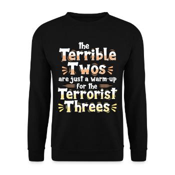 Die schrecklichen Zweier sind nur das Aufwärmen - Unisex Pullover - Schwarz - Vorne - Alina (178cm) & Michal (187cm)