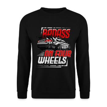Badass on four wheels for a car enthusiast - Unisex Sweatshirt - black - Front - Alina (178cm) & Michal (187cm)