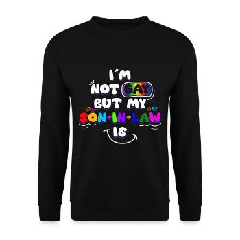 Ich bin nicht schwul, aber mein Schwiegersohn - Unisex Pullover - Schwarz - Vorne - Alina (178cm) & Michal (187cm)