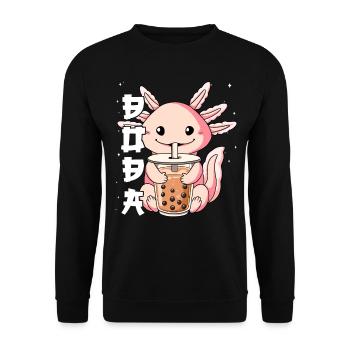 Boba Tea Axolotl Bubble Tea - Unisex Pullover - Schwarz - Vorne - Alina (178cm) & Michal (187cm)