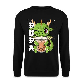 Boba Tea Drache Bubble Tea - Unisex Pullover - Schwarz - Vorne - Alina (178cm) & Michal (187cm)