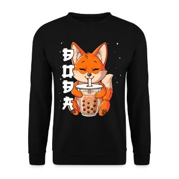 Boba Tea Fuchs Bubble Tea - Unisex Pullover - Schwarz - Vorne - Alina (178cm) & Michal (187cm)