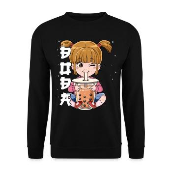 Boba Tea Mädchen Bubble Tea - Unisex Pullover - Schwarz - Vorne - Alina (178cm) & Michal (187cm)