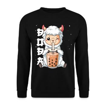 Boba Tea Lama Bubble Tea - Unisex Pullover - Schwarz - Vorne - Alina (178cm) & Michal (187cm)