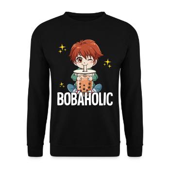 Bubble Tea Anime Boy Boba Tea Bobaholic - Sweat-shirt Unisexe - noir - Devant - Alina (178cm) & Michal (187cm)