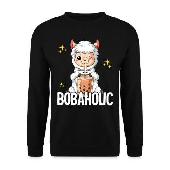 Bubble Tea Lama Boba Tea Bobaholic - Unisex Pullover - Schwarz - Vorne - Alina (178cm) & Michal (187cm)
