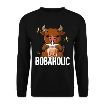Bubble Tea Ox Boba Tea Bobaholic - Unisex Sweatshirt - black - Front - Alina (178cm) & Michal (187cm)