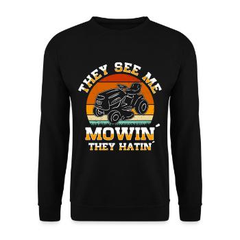 Lawn mowing Lawn mowers Gardeners Horticulture - Unisex Sweatshirt - black - Front - Alina (178cm) & Michal (187cm)