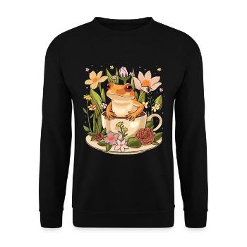 Froschliebhaber Cottagecore Ästhetische - Unisex Pullover - Schwarz - Vorne - Alina (178cm) & Michal (187cm)