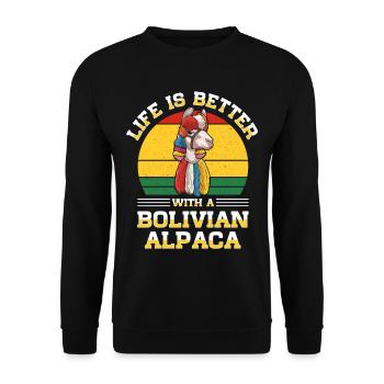 Bolivia flag Bolivian alpaca lovers - Unisex Sweatshirt - black - Front - Alina (178cm) & Michal (187cm)