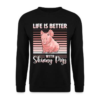 Cochon d’Inde sans poils Cochon maigre - Sweat-shirt Unisexe - noir - Devant - Alina (178cm) & Michal (187cm)