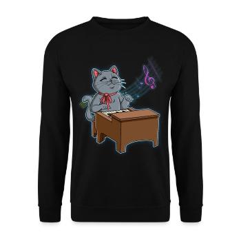 Katze Klavierspieler - Unisex Pullover - Schwarz - Vorne - Alina (178cm) & Michal (187cm)