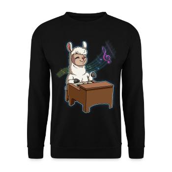 Lama Klavierspieler - Unisex Pullover - Schwarz - Vorne - Alina (178cm) & Michal (187cm)