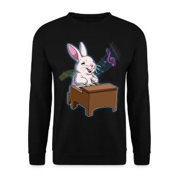 Kaninchen Klavierspieler - Unisex Pullover - Schwarz - Vorne - Alina (178cm) & Michal (187cm)