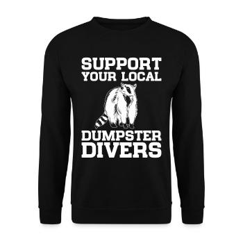 Raccoon Lover Trash Picking Dumpster Diving Trash - Unisex Pullover - Schwarz - Vorne - Alina (178cm) & Michal (187cm)