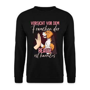 Vorsicht vor dem Frauchen Beagle - Unisex Pullover - Schwarz - Vorne - Alina (178cm) & Michal (187cm)