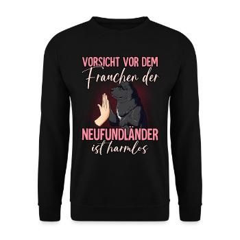 Vorsicht vor dem Frauchen Neufundländer - Unisex Pullover - Schwarz - Vorne - Alina (178cm) & Michal (187cm)