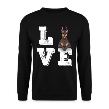 Love Dobermann - Unisex Pullover - Schwarz - Vorne - Alina (178cm) & Michal (187cm)