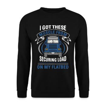 LKW Flachbettmaschine Frachtfahrzeug - Unisex Pullover - Schwarz - Vorne - Alina (178cm) & Michal (187cm)