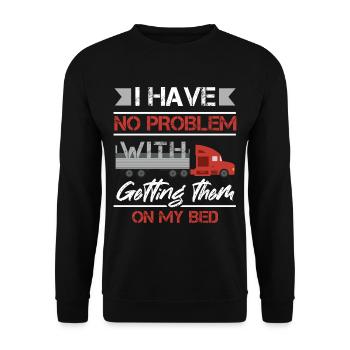 LKW Flachbettmaschine Frachtfahrzeug - Unisex Pullover - Schwarz - Vorne - Alina (178cm) & Michal (187cm)