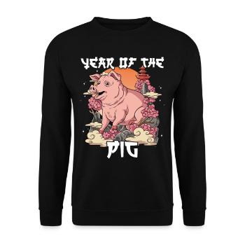 Année du Cochon Nouvel An lunaire chinois - Sweat-shirt Unisexe - noir - Devant - Alina (178cm) & Michal (187cm)