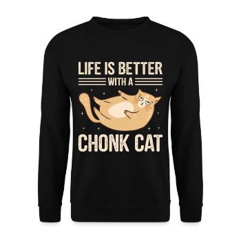 Kitty Fat Cat Lover Meme Kitten Meow Chonk Cat - Unisex Pullover - Schwarz - Vorne - Alina (178cm) & Michal (187cm)