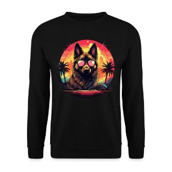 80s 90s Synthwave German German Shepherd - Unisex Sweatshirt - black - Front - Alina (178cm) & Michal (187cm)