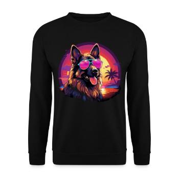 80s 90s Synthwave German German Shepherd - Unisex Sweatshirt - black - Front - Alina (178cm) & Michal (187cm)
