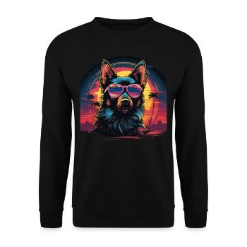 80s 90s Synthwave German German Shepherd - Unisex Sweatshirt - black - Front - Alina (178cm) & Michal (187cm)