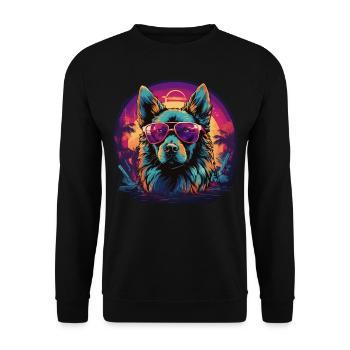 80s 90s Synthwave German German Shepherd - Unisex Sweatshirt - black - Front - Alina (178cm) & Michal (187cm)