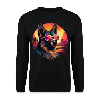 80s 90s Synthwave German German Shepherd - Unisex Sweatshirt - black - Front - Alina (178cm) & Michal (187cm)