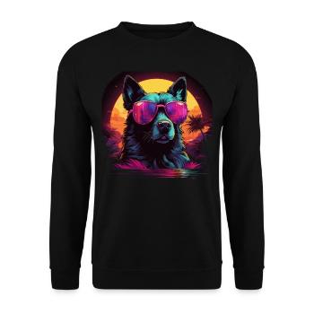 80s 90s Synthwave German German Shepherd - Unisex Sweatshirt - black - Front - Alina (178cm) & Michal (187cm)