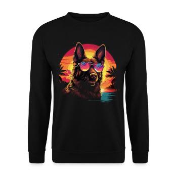80s 90s Synthwave German German Shepherd - Unisex Sweatshirt - black - Front - Alina (178cm) & Michal (187cm)