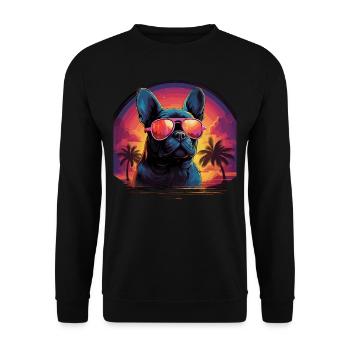 80s 90s Synthwave French Bulldog - Unisex Sweatshirt - black - Front - Alina (178cm) & Michal (187cm)