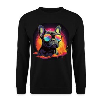 80s 90s Synthwave French Bulldog - Unisex Sweatshirt - black - Front - Alina (178cm) & Michal (187cm)