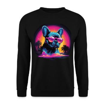 80s 90s Synthwave French Bulldog - Unisex Sweatshirt - black - Front - Alina (178cm) & Michal (187cm)