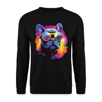 80s 90s Synthwave French Bulldog - Unisex Sweatshirt - black - Front - Alina (178cm) & Michal (187cm)