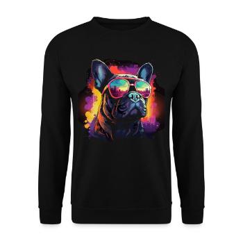 80s 90s Synthwave French Bulldog - Unisex Sweatshirt - black - Front - Alina (178cm) & Michal (187cm)