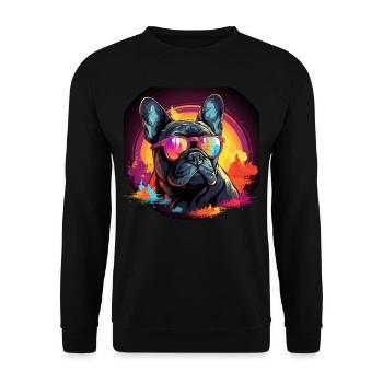 80s 90s Synthwave French Bulldog - Unisex Sweatshirt - black - Front - Alina (178cm) & Michal (187cm)