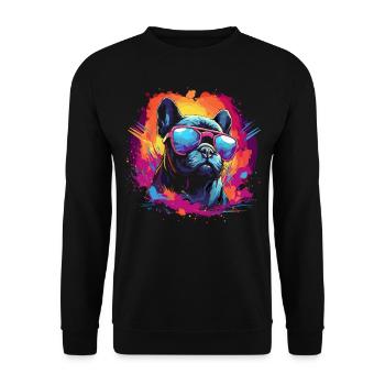 80s 90s Synthwave French Bulldog - Unisex Sweatshirt - black - Front - Alina (178cm) & Michal (187cm)