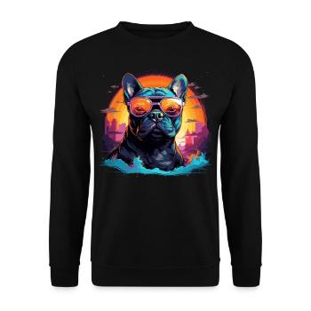 80s 90s Synthwave French Bulldog - Unisex Sweatshirt - black - Front - Alina (178cm) & Michal (187cm)