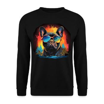 80s 90s Synthwave French Bulldog - Unisex Sweatshirt - black - Front - Alina (178cm) & Michal (187cm)