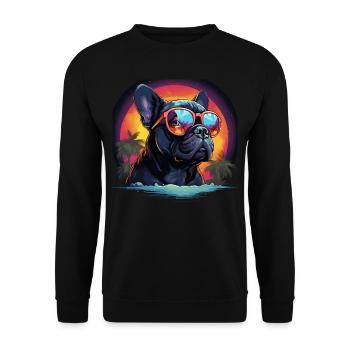 80s 90s Synthwave French Bulldog - Unisex Sweatshirt - black - Front - Alina (178cm) & Michal (187cm)