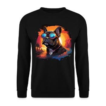 80s 90s Synthwave French Bulldog - Unisex Sweatshirt - black - Front - Alina (178cm) & Michal (187cm)