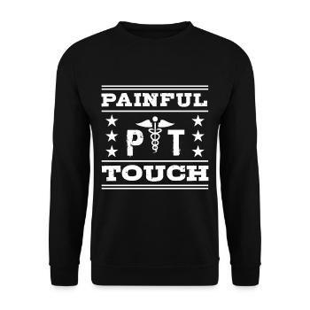 PT Physiotherapie Physiotherapeutin Job - Unisex Pullover - Schwarz - Vorne - Alina (178cm) & Michal (187cm)