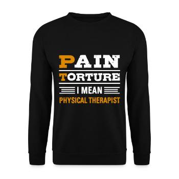 PT Physiotherapie Physiotherapeutin Job - Unisex Pullover - Schwarz - Vorne - Alina (178cm) & Michal (187cm)