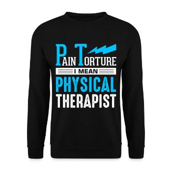 PT Physiotherapie Physiotherapeutin Job - Unisex Pullover - Schwarz - Vorne - Alina (178cm) & Michal (187cm)