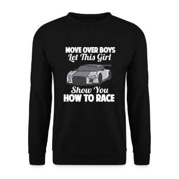 Automobile Speed Racer Speedway Turbo-Rennen - Unisex Pullover - Schwarz - Vorne - Alina (178cm) & Michal (187cm)