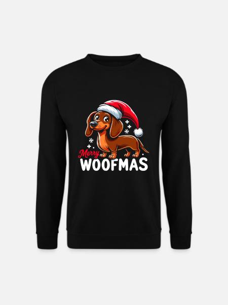 Weihnachtshund Merry Woofmas Weihnachtsdackel - Unisex Pullover - Schwarz