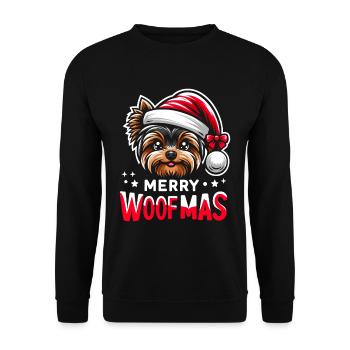 Chien de Noël Merry Woofmas Noël Yorkie - Sweat-shirt Unisexe - noir - Devant - Alina (178cm) & Michal (187cm)